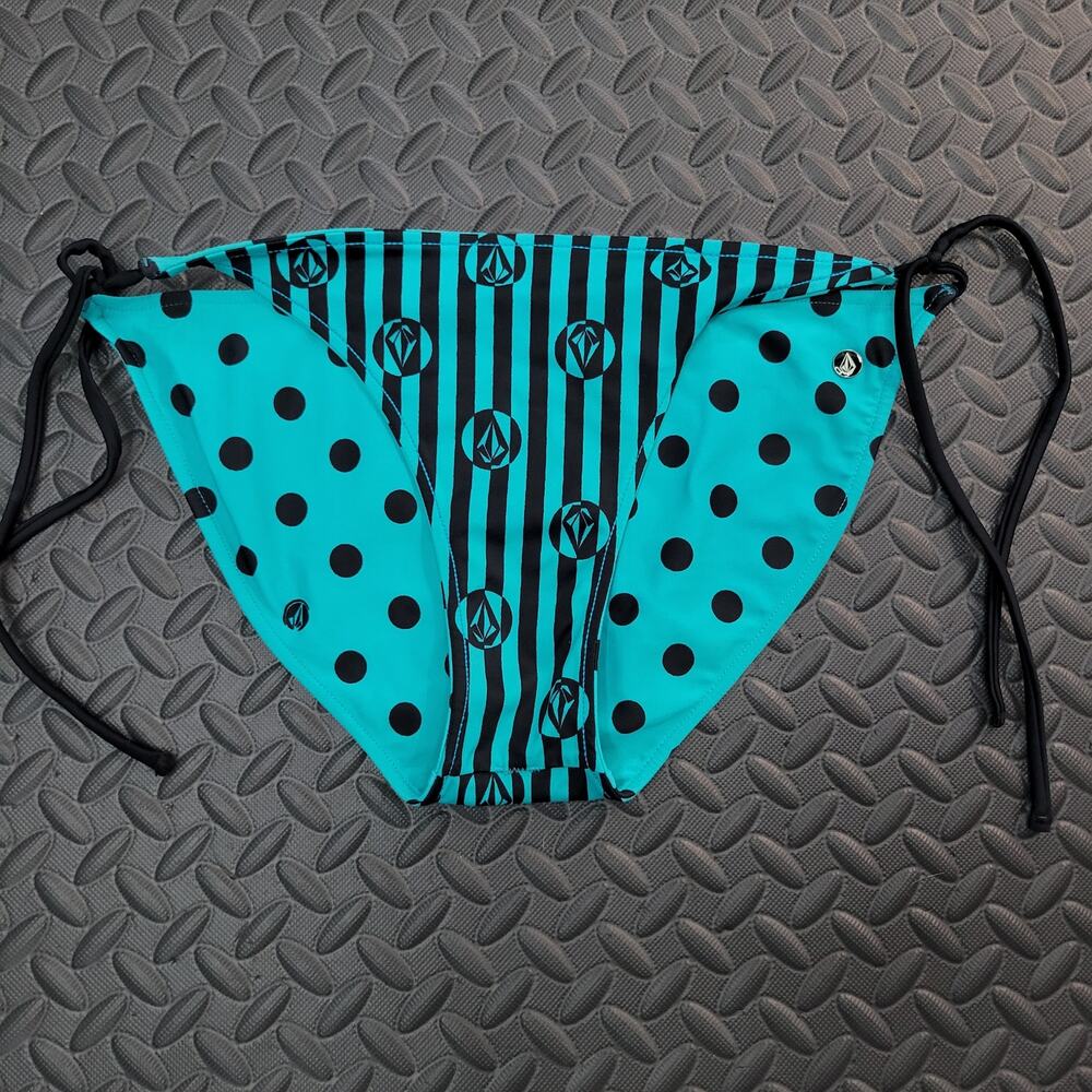 Volcom Reversible Bikini Bottoms Medium Polka Dot Stripe Tie Side Y2K Punk